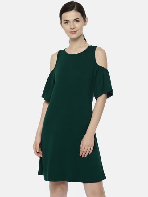 

20Dresses Women Green Solid A-Line Cold-Shoulder Dress