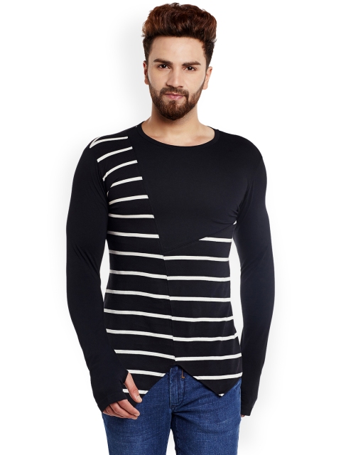 

Hypernation Men Black Striped Round Neck T-shirt