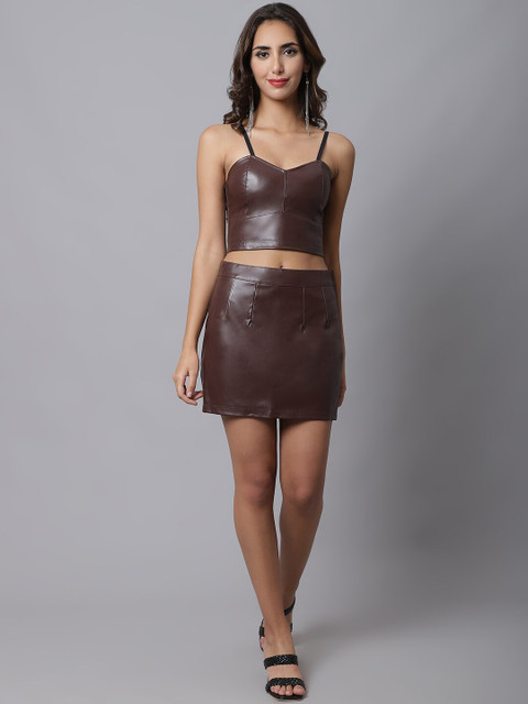 

MARC LOUIS Brown Leather Bodycon Mini Dress