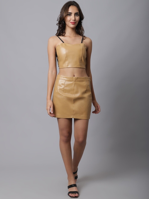 

MARC LOUIS Beige Leather Sheath Dress