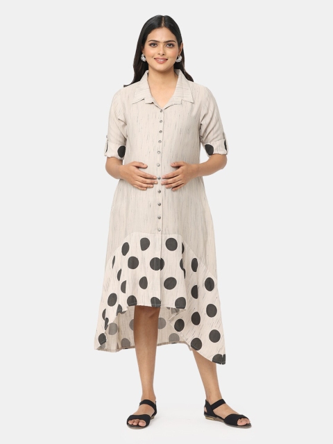 

CHARISMOMIC Cream-Coloured Maternity Shirt Midi Dress