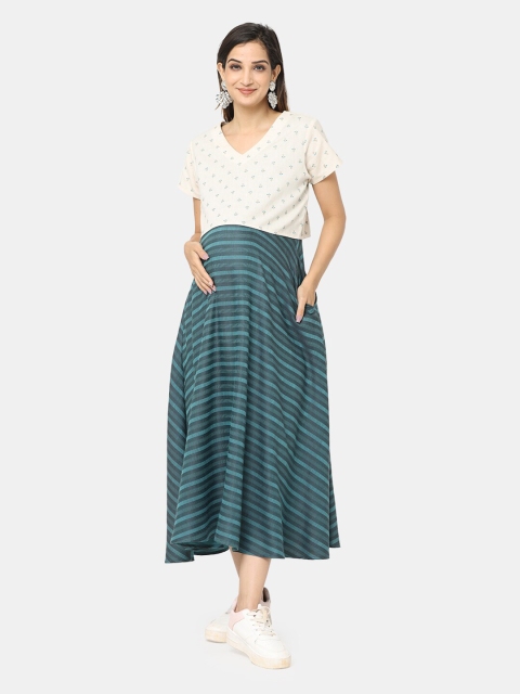 

CHARISMOMIC Teal Striped Maternity Maxi Dress