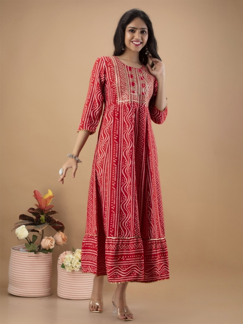 

NAYRAH Women Red & White Bandhani Printed Anarkali Kurta