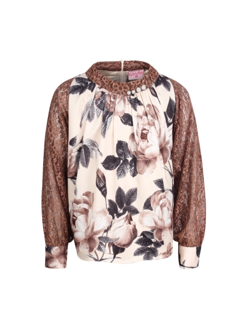 

CUTECUMBER Girls Brown Floral Printed Top