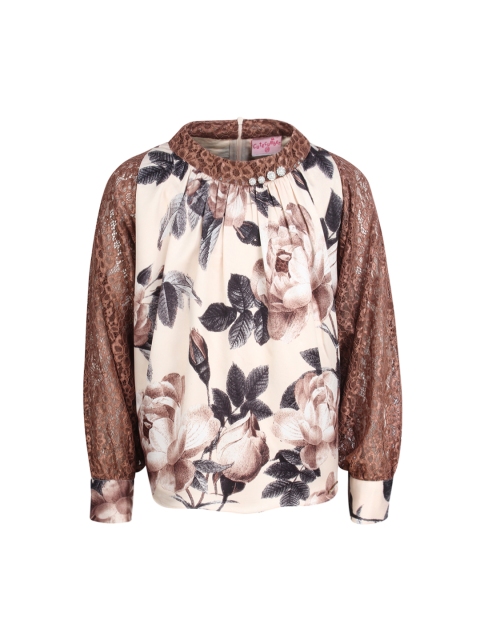 

CUTECUMBER Girls Brown Floral Printed Top