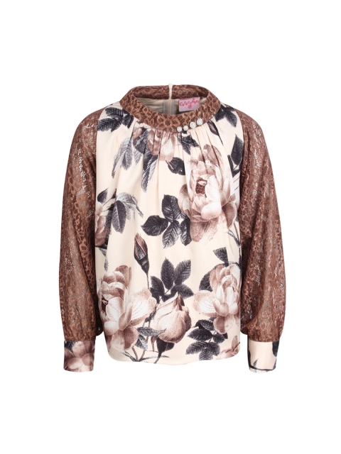 

CUTECUMBER Girls Brown Floral Printed Top