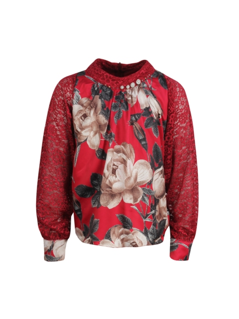 

CUTECUMBER Girls Maroon Floral Printed Top