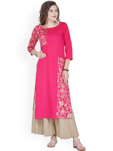 

Varanga Women Pink & Beige Printed Kurta with Palazzos