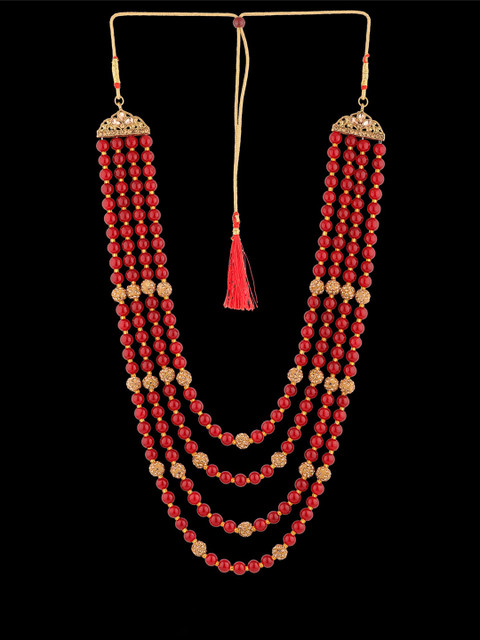 

Sanjog Men Maroon & Gold-Toned Brass Layered Necklace