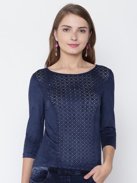 

Madame Women Navy Laser-Cut Detail Top, Navy blue