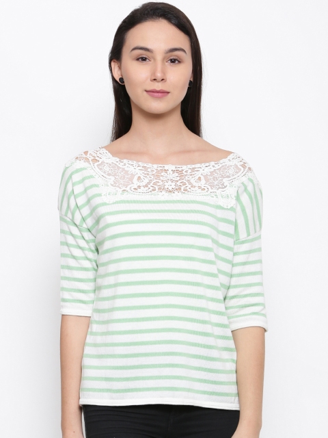 

Madame Women Green & White Striped Top