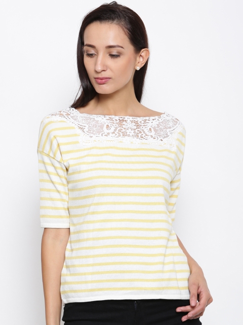 

Madame Women Yellow & Off-White Striped Top