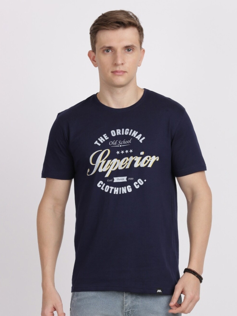 

Roadster Men Navy Blue Typography Printed Slim Fit Pure Cotton T-shirt