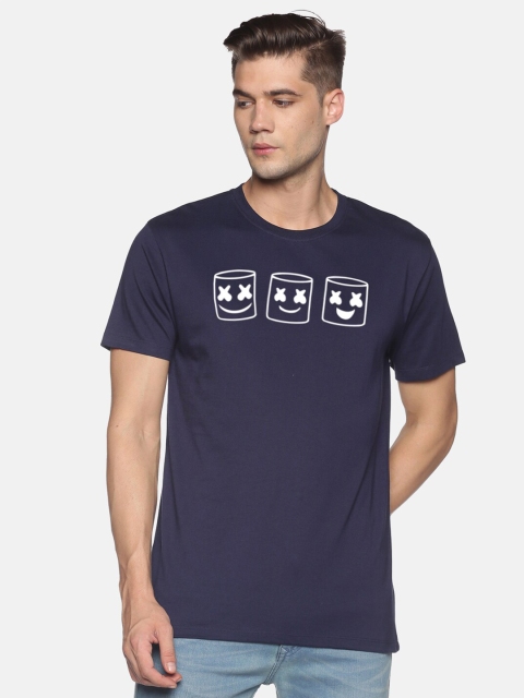 

Roadster Men Navy Blue Printed Slim Fit Pure Cotton T-shirt