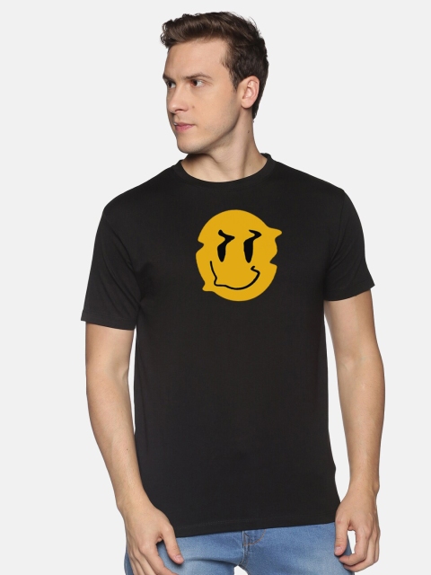 

Roadster Men Black & Yellow Printed Slim Fit Pure Cotton T-shirt