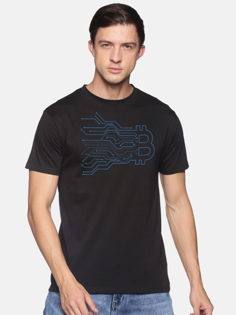 

Roadster Men Black & Printed Pure Cotton Slim-Fit Tshirts Blue