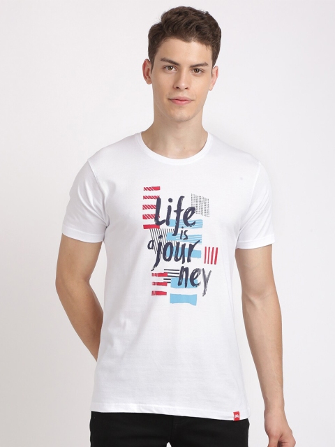 

Roadster Men White & Blue Printed Pure Cotton Slim-Fit Tshirts
