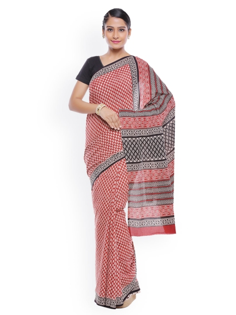 

SOUNDARYA Red Hand Block Bagru Print Pure Cotton Traditional Saree