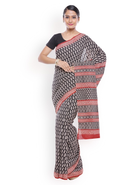 

SOUNDARYA Black Hand Block Bagru Print Pure Cotton Traditional Saree