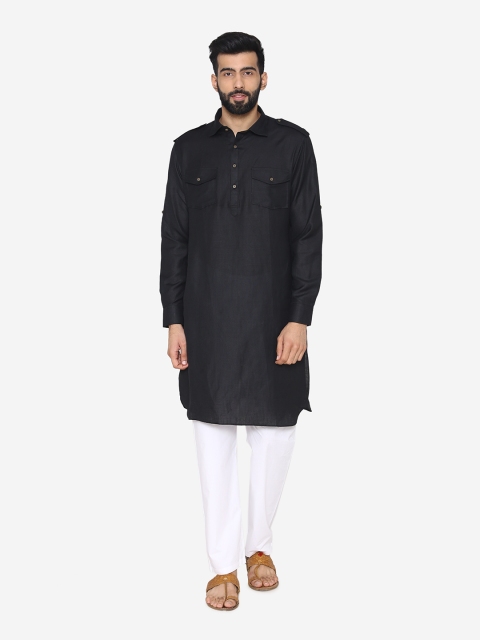 

Manyavar Men Black Solid Pathani Kurta