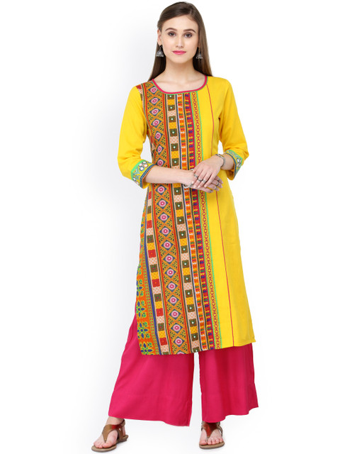 

Varanga Women Yellow Printed Straight Kurta