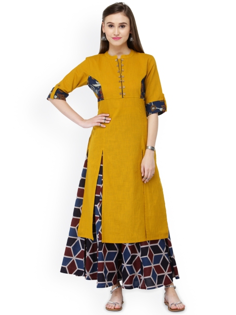 

Varanga Women Mustard Solid Straight Kurta