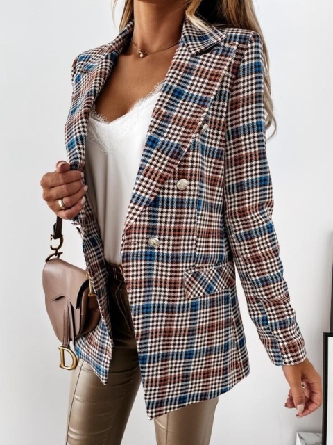

BoStreet Women Blue Checked Longline Open Front Jacket