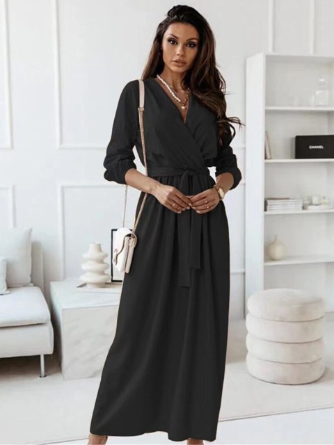 

BoStreet Women Black Solid Polyester Maxi Maxi Dress
