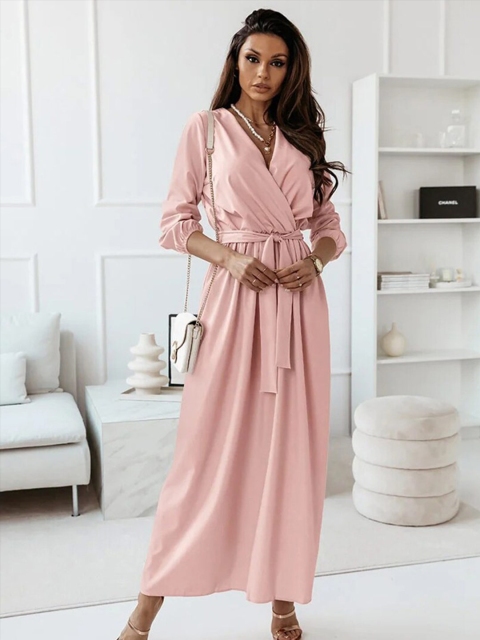 

BoStreet Women Pink Solid Polyester Maxi Dress