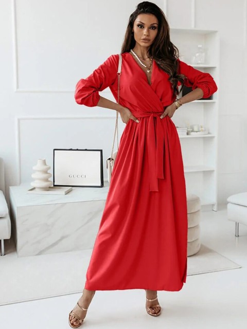 

BoStreet Women Red Solid Polyester Maxi Dress