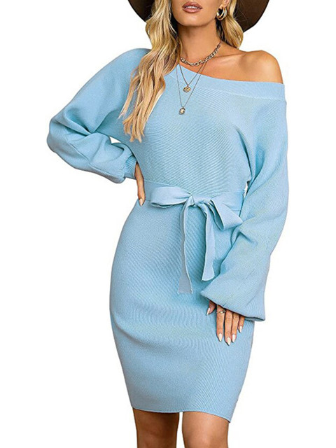 

BoStreet Women Blue Off-Shoulder Sheath Dress