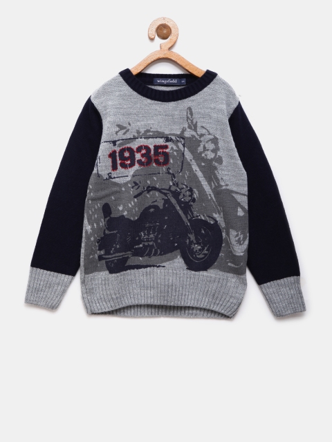 

Wingsfield Boys Grey & Navy Printed Sweater