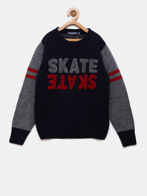 

Wingsfield Boys Navy Blue & Grey Melange Sweater