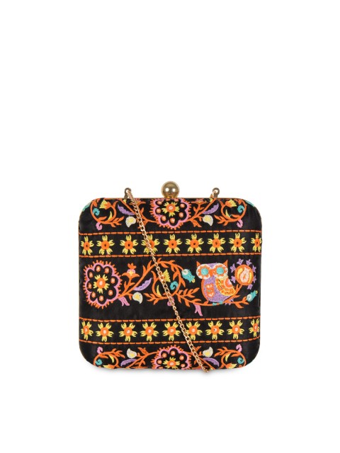 

Chumbak Black Embroidered Box Clutch