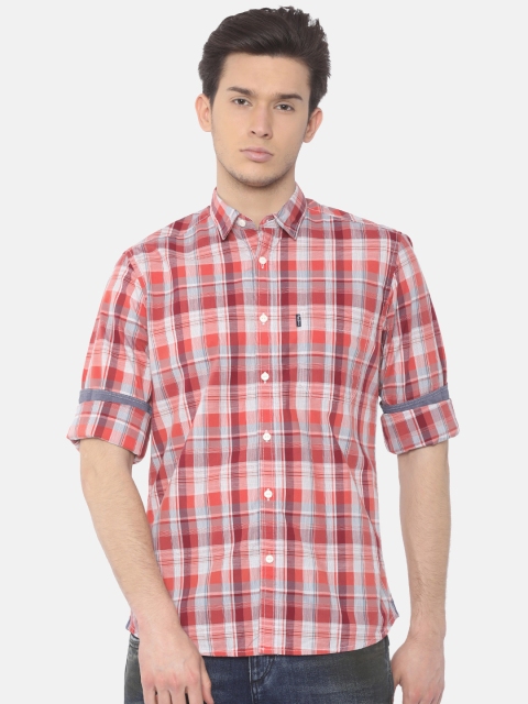 

Pepe Jeans Men Red & Off-White Semi Fit Checked Casual Shirt