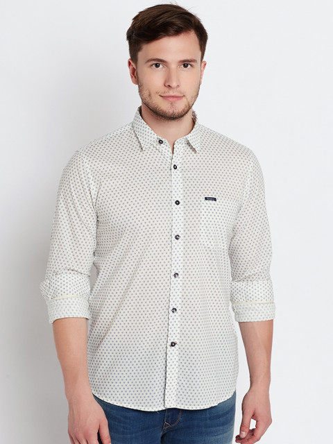 

Pepe Jeans Men Off-White & Navy Blue Printed Casual Shirt