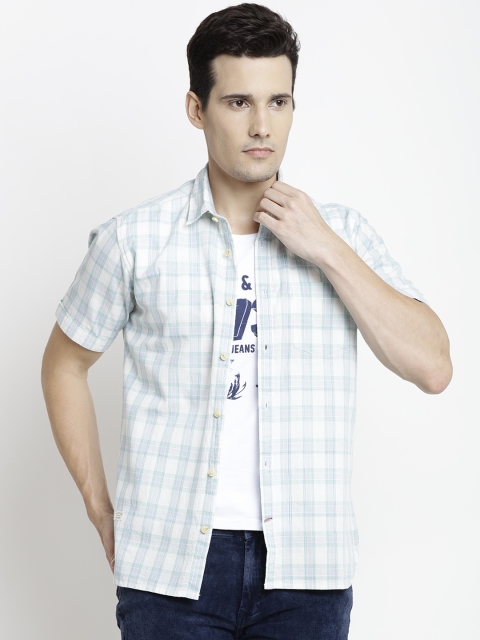 

Pepe Jeans Men White & Green Regular Fit Checked Casual Shirt