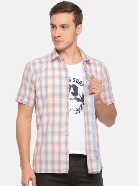 

Pepe Jeans Men Off-White & Blue Regular Fit Checked Casual Shirt