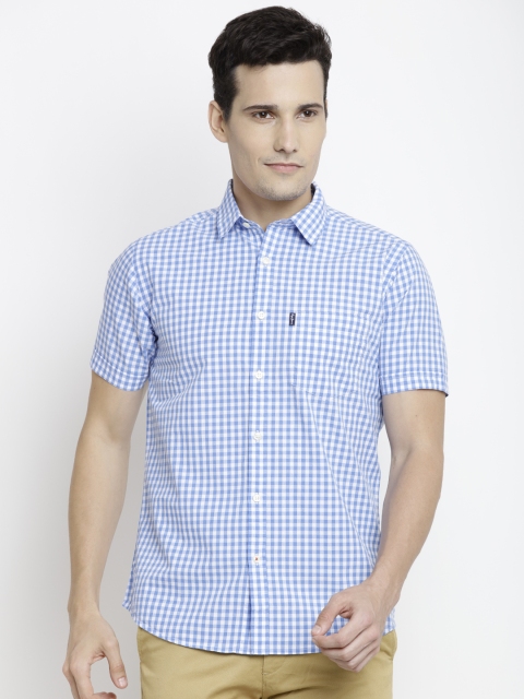 

Pepe Jeans Men Blue & White Semi Fit Checked Casual Shirt