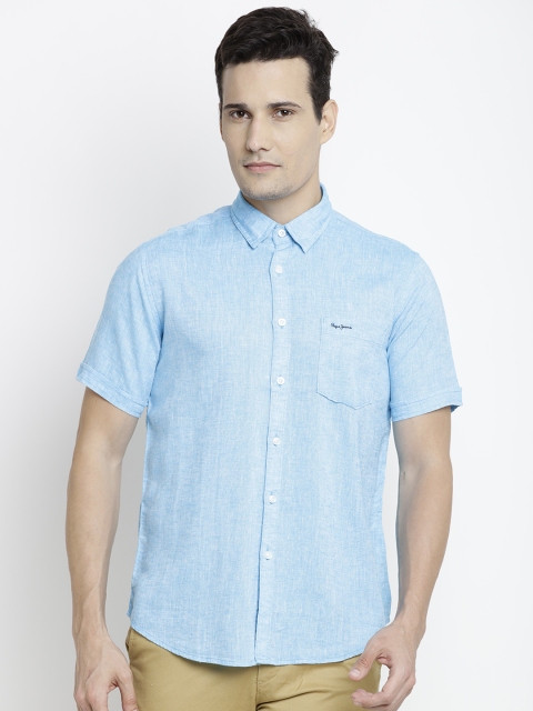

Pepe Jeans Men Blue Semi Fit Solid Casual Shirt