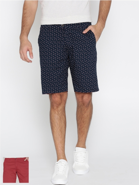

Pepe Jeans Men Navy & Red Printed Slim Fit Reversible Chino Shorts, Navy blue