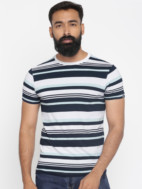 

Pepe Jeans Men Navy Blue & White Striped Round Neck T-shirt