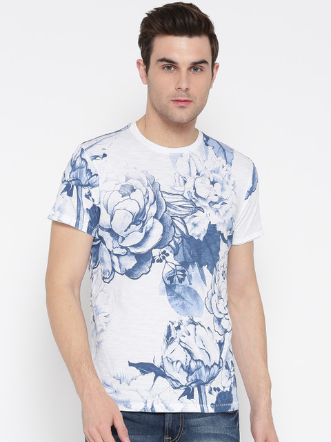 

Pepe Jeans Men White & Blue Printed Round Neck T-shirt