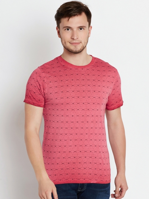 

Pepe Jeans Men Coral Pink Printed Round Neck Pure Cotton T-shirt