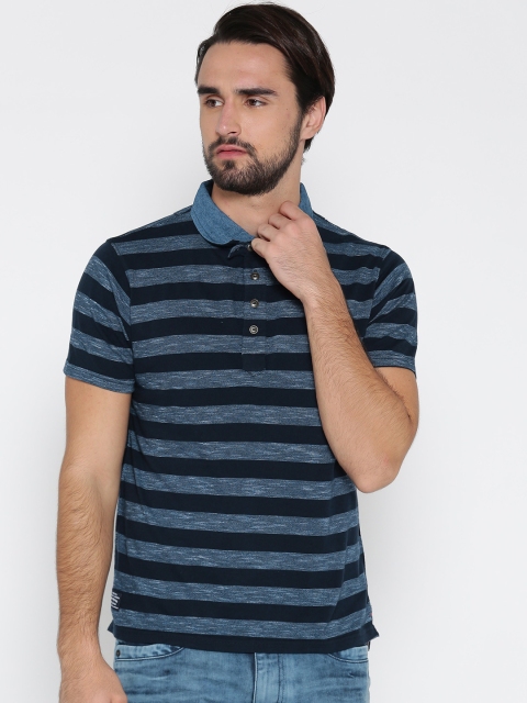 

Pepe Jeans Men Blue Striped Polo Collar T-shirt