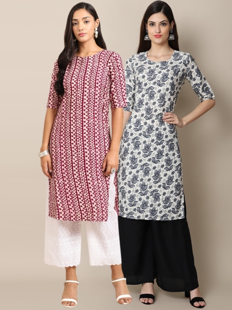 

Ethnic basket Women Pack of 2 Ethnic Motifs Printed Crepe Kurta, Black