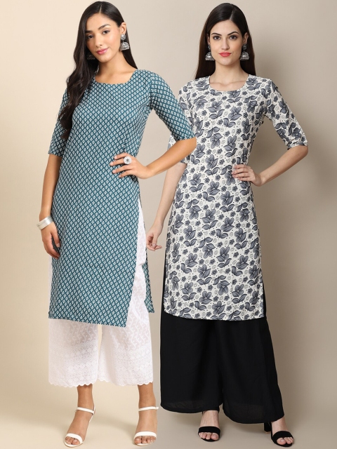 

Ethnic basket Women Pack of 2 Ethnic Motifs Printed Crepe Kurta, Black