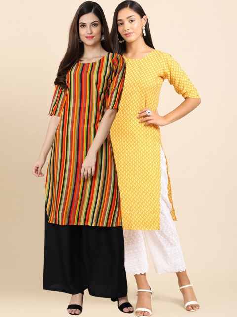 

Ethnic basket Women Orange & Yellow Pack of 2 Ethnic Motifs Printed Crepe Kurtas