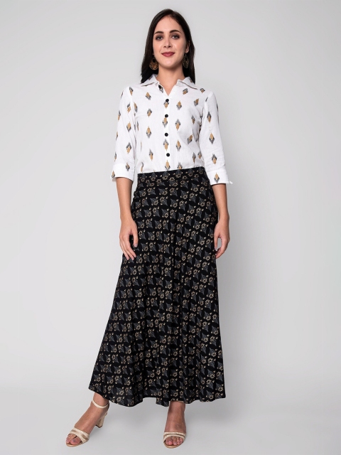 

God Bless Women White & Black Printed Shirt with Skirt Co-Ords Set