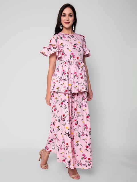 

God Bless Women Pink Printed Tunic with Skirt Co-Ords Set